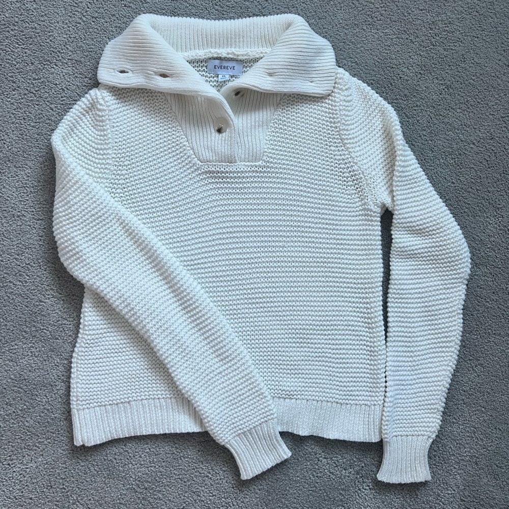 Evereve Cream Chunky Knit Cowl Neck Sweater Button Detail XS